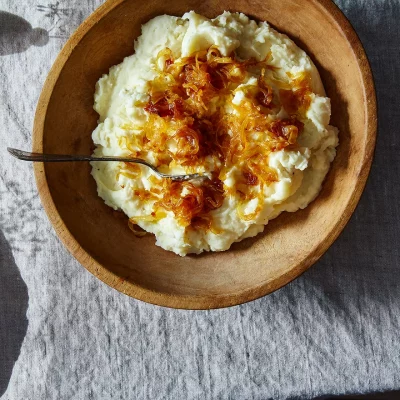 Mashed Potatoes with Caramelized Onions and Goat Cheese