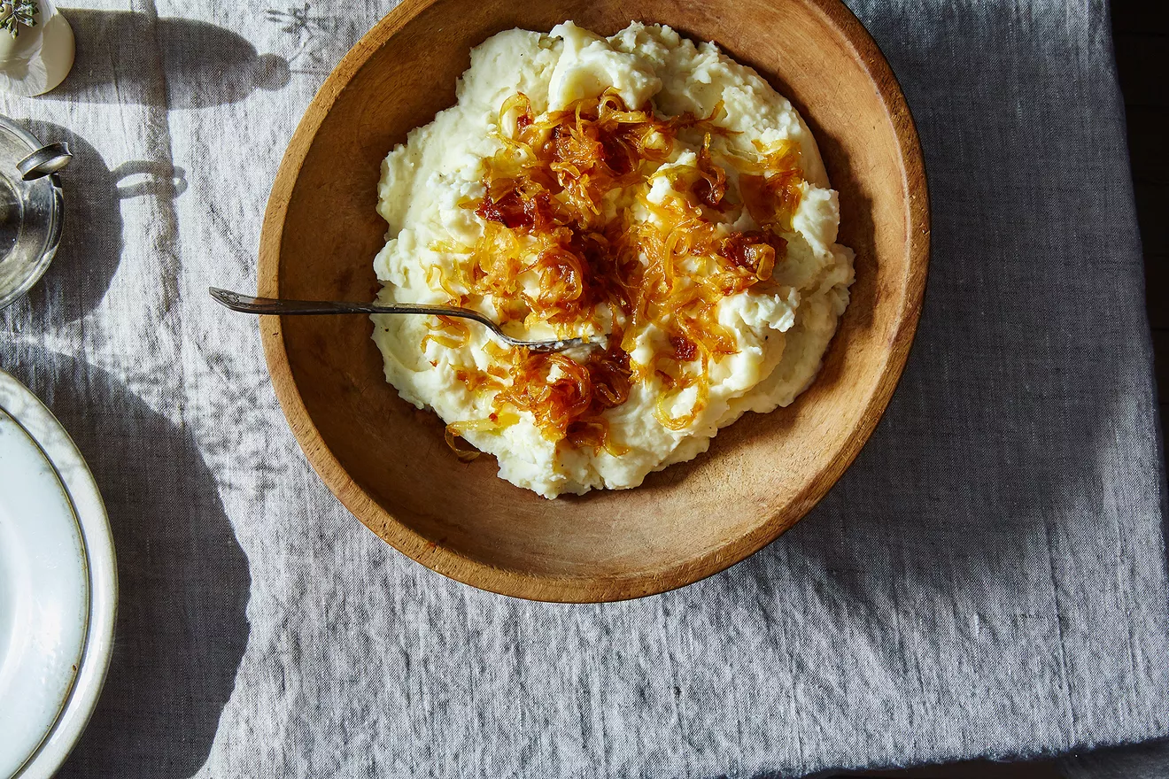 Mashed Potatoes With Caramelized Onions & Goat Cheese