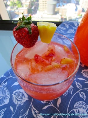 Glass of strawberry pineapple lemonade.