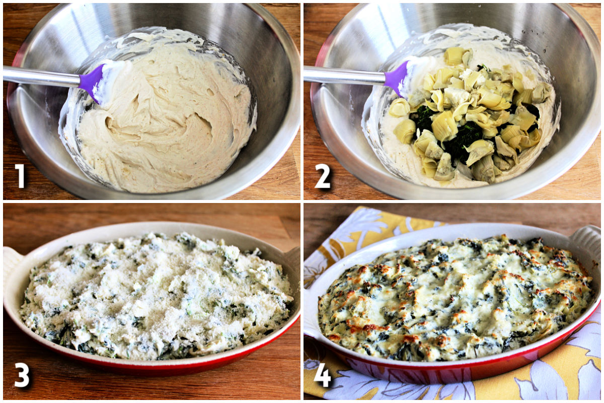 Steps for making healthy spinach artichoke dip