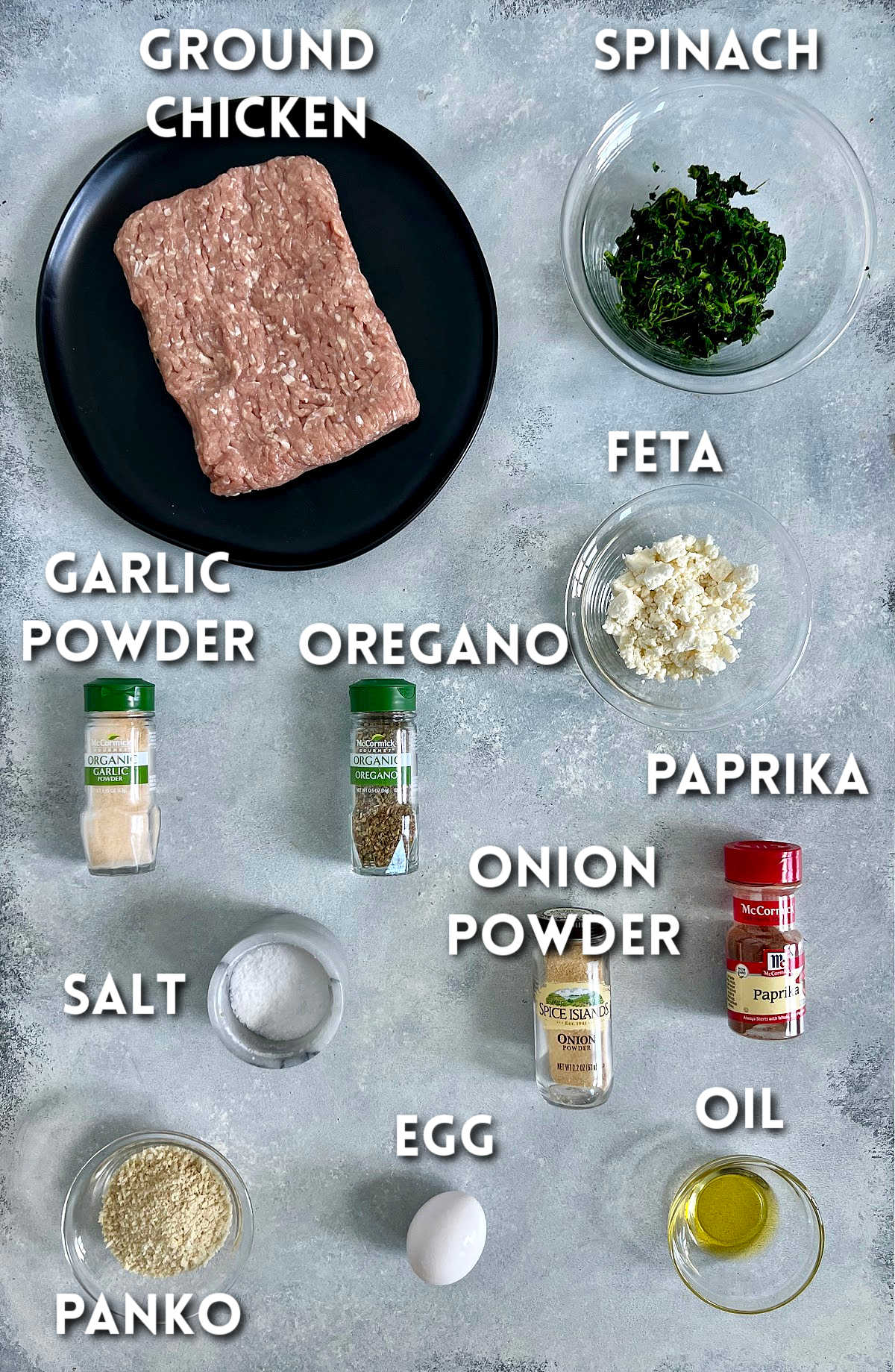 Ingredients for Greek chicken meatballs.