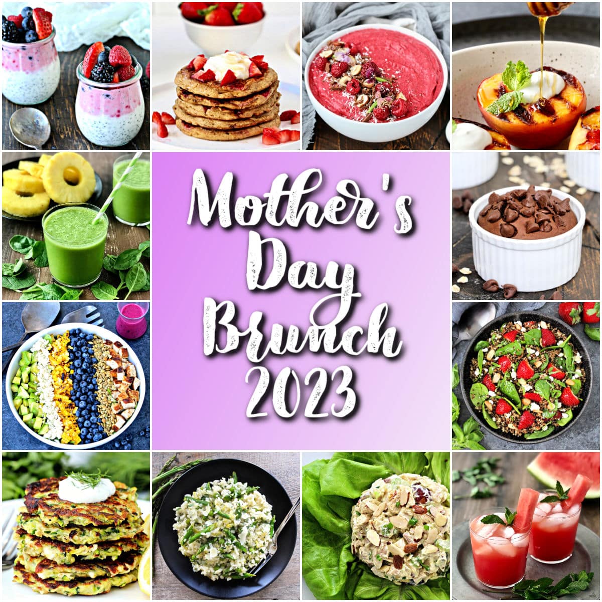 Collage of "Mother's Day Brunch 2023" recipes.