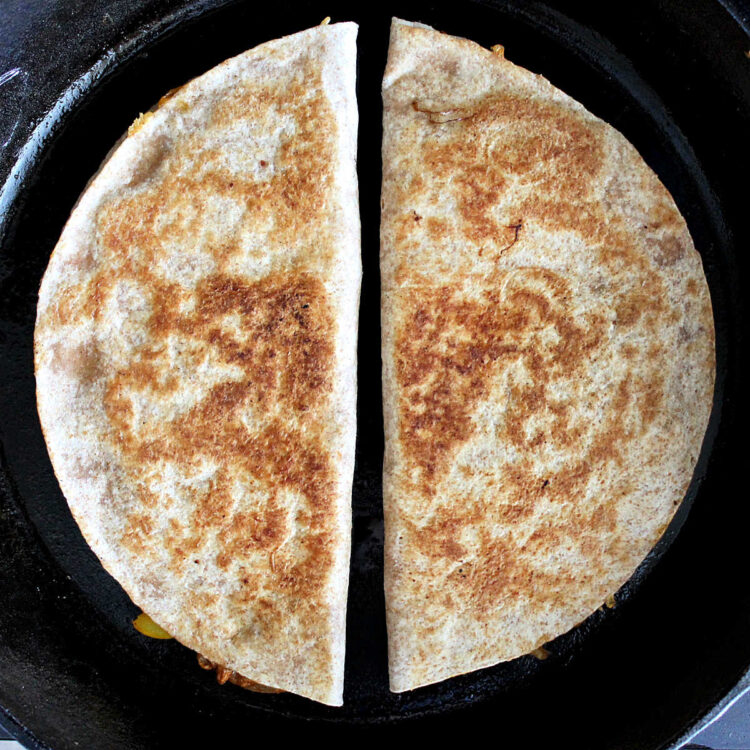 quesadillas in a skillet toasted