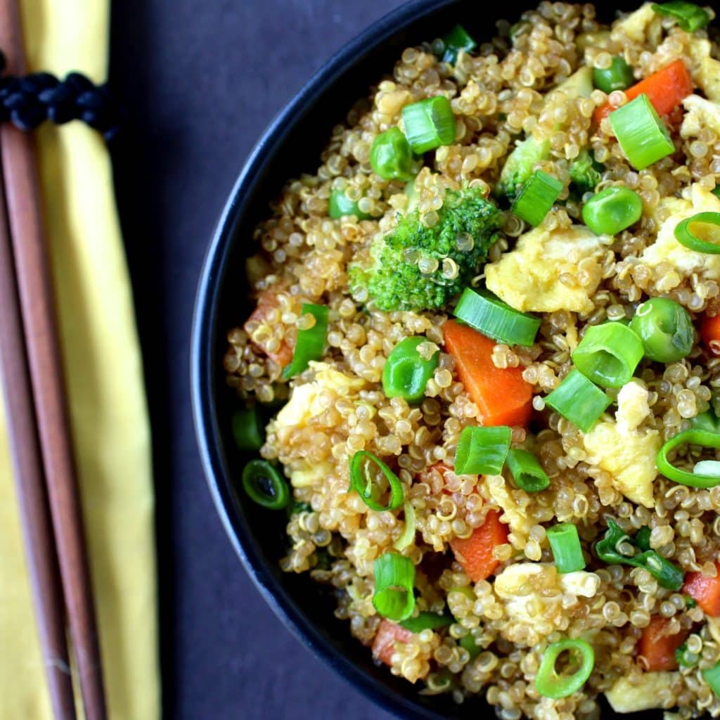 Quinoa Fried “Rice”- protein-packed quinoa replaces white rice in this healthier version of the classic Chinese dish. | @foodiephysician