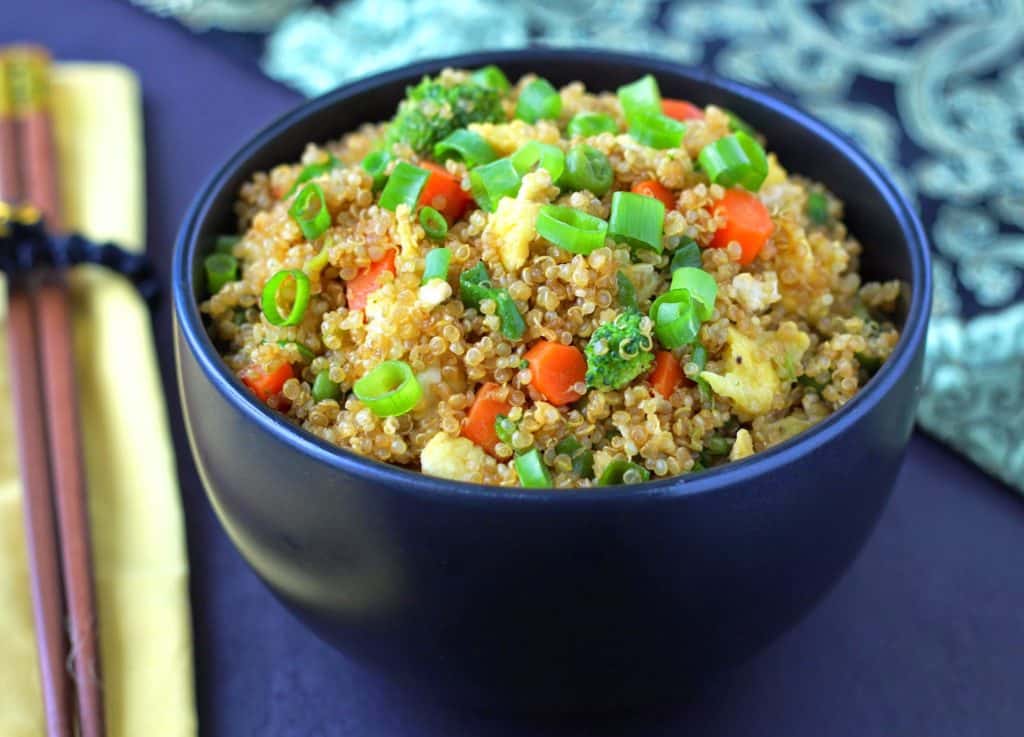 Quinoa Fried “Rice”- protein-packed quinoa replaces white rice in this healthier version of the classic Chinese dish. | @foodiephysician