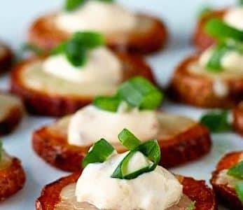 Cheesy Sweet Potato Coins with Chipotle Crema