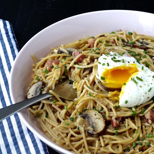 Spaghetti Carbonara with a Poached Egg
