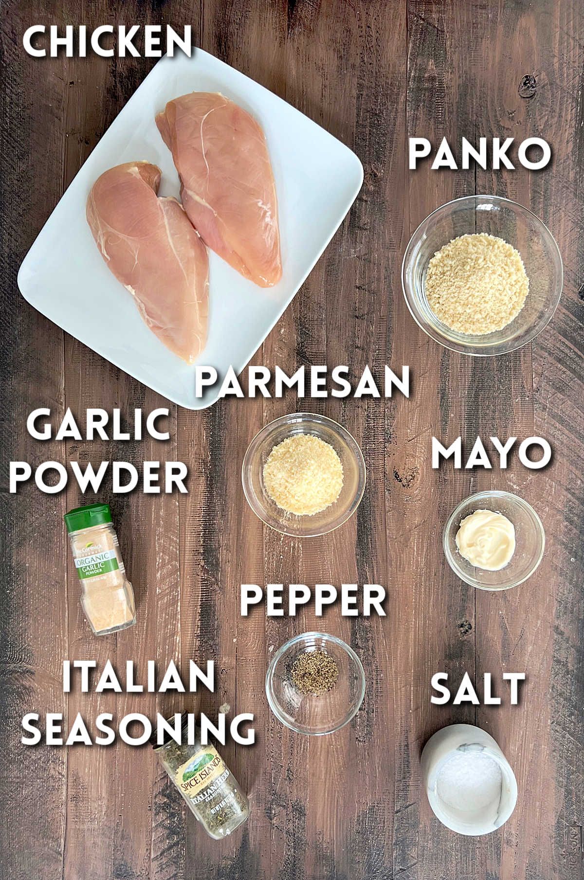 Ingredients for Crispy Baked Panko Chicken.