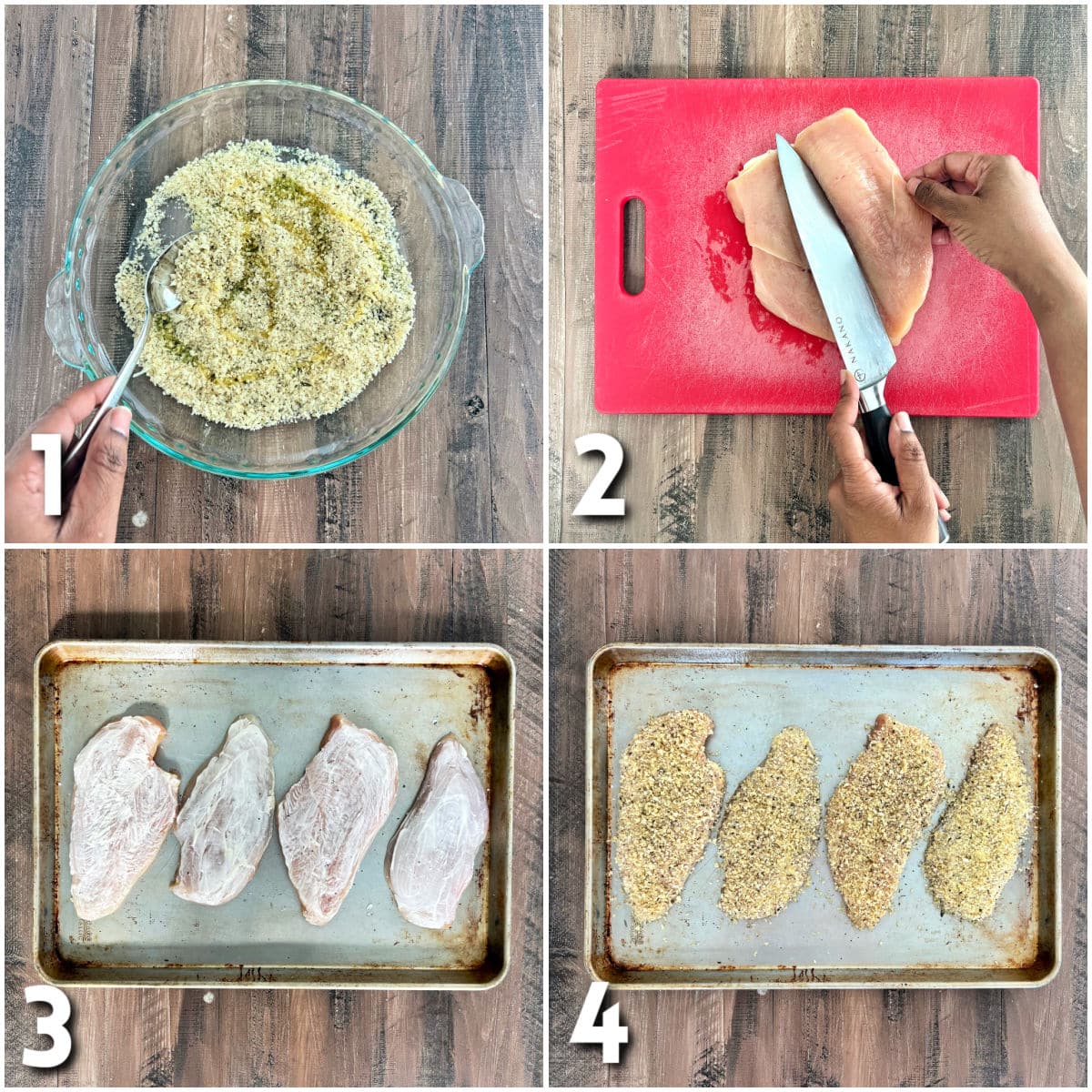 Steps for making Crispy Baked Panko Chicken.