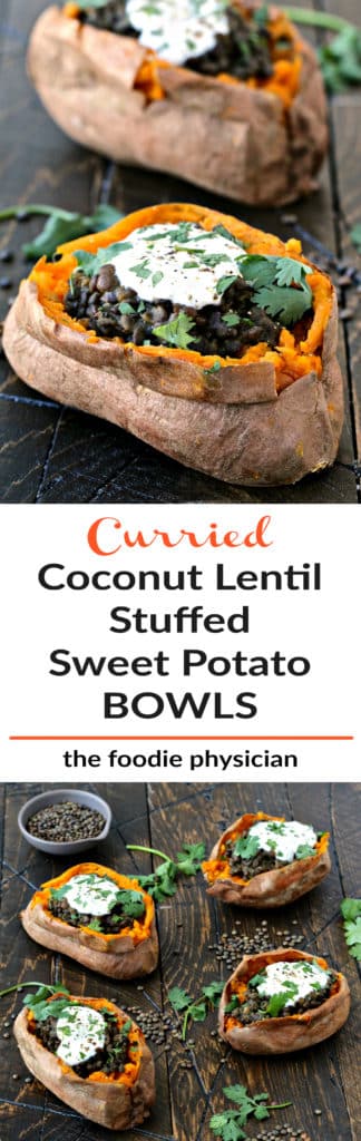 Curried Coconut Lentil Stuffed Sweet Potato Bowls