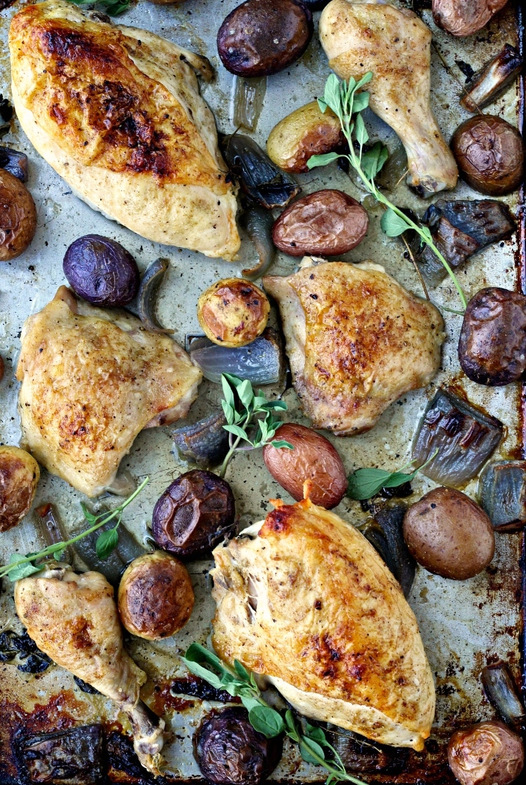 Sheet Pan Roast Chicken and Potatoes with Chimichurri | @foodiephysician