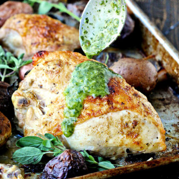 Sheet Pan Roast Chicken and Potatoes with Chimichurri