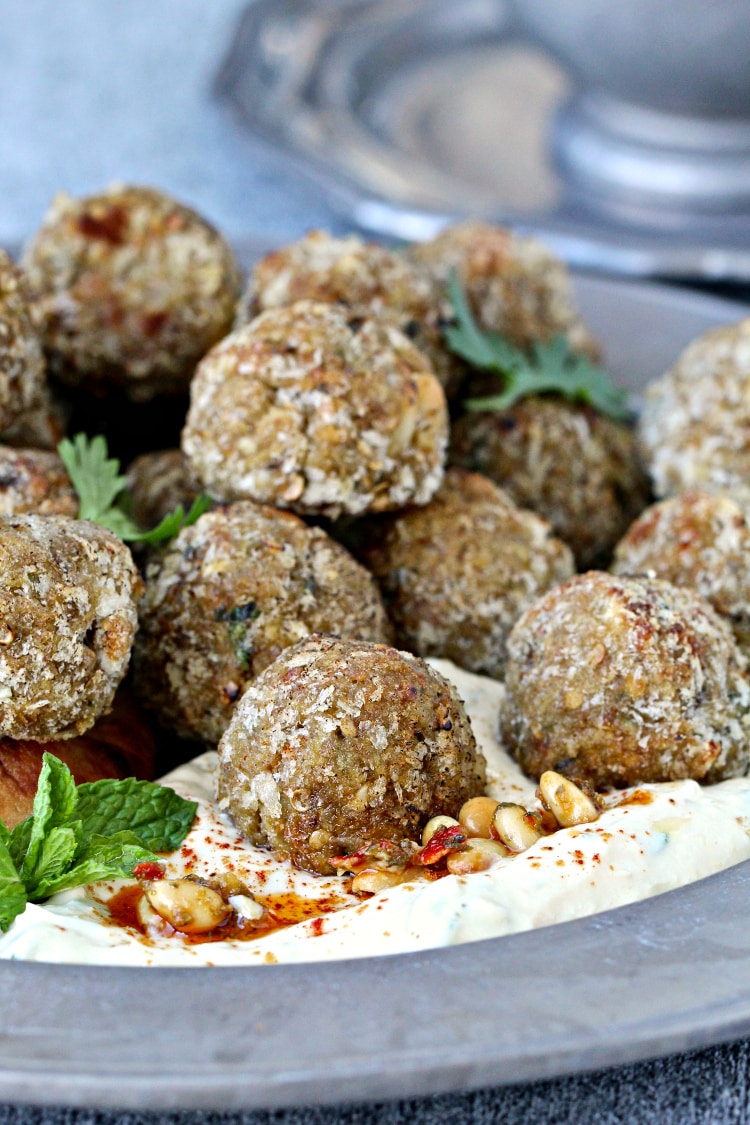 Mediterranean Eggplant Hummus "Meatballs" | @foodiephysician