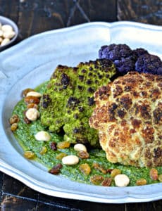 Whole Roasted Cauliflower with Marcona Almond Pesto | @foodiephysician