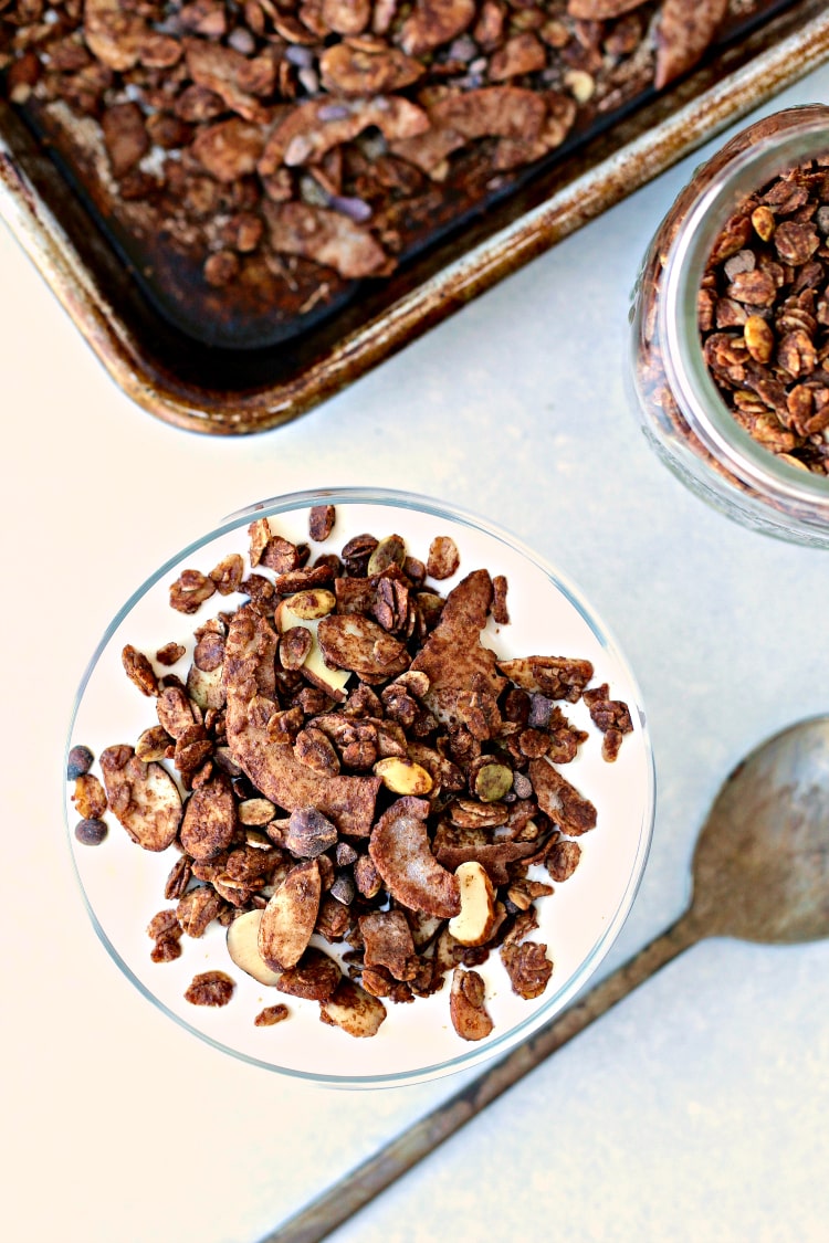 Chocolate Coconut Almond Granola | @foodiephysician