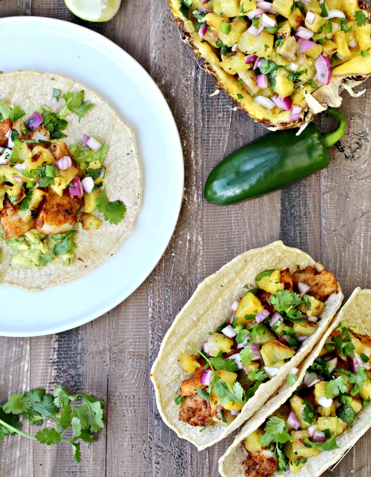 Tropical Fish Tacos with Grilled Pineapple Salsa