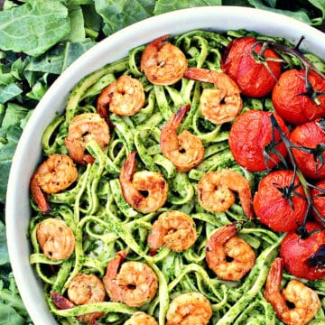 Fettuccini with Collard Greens Pesto and Grilled Shrimp