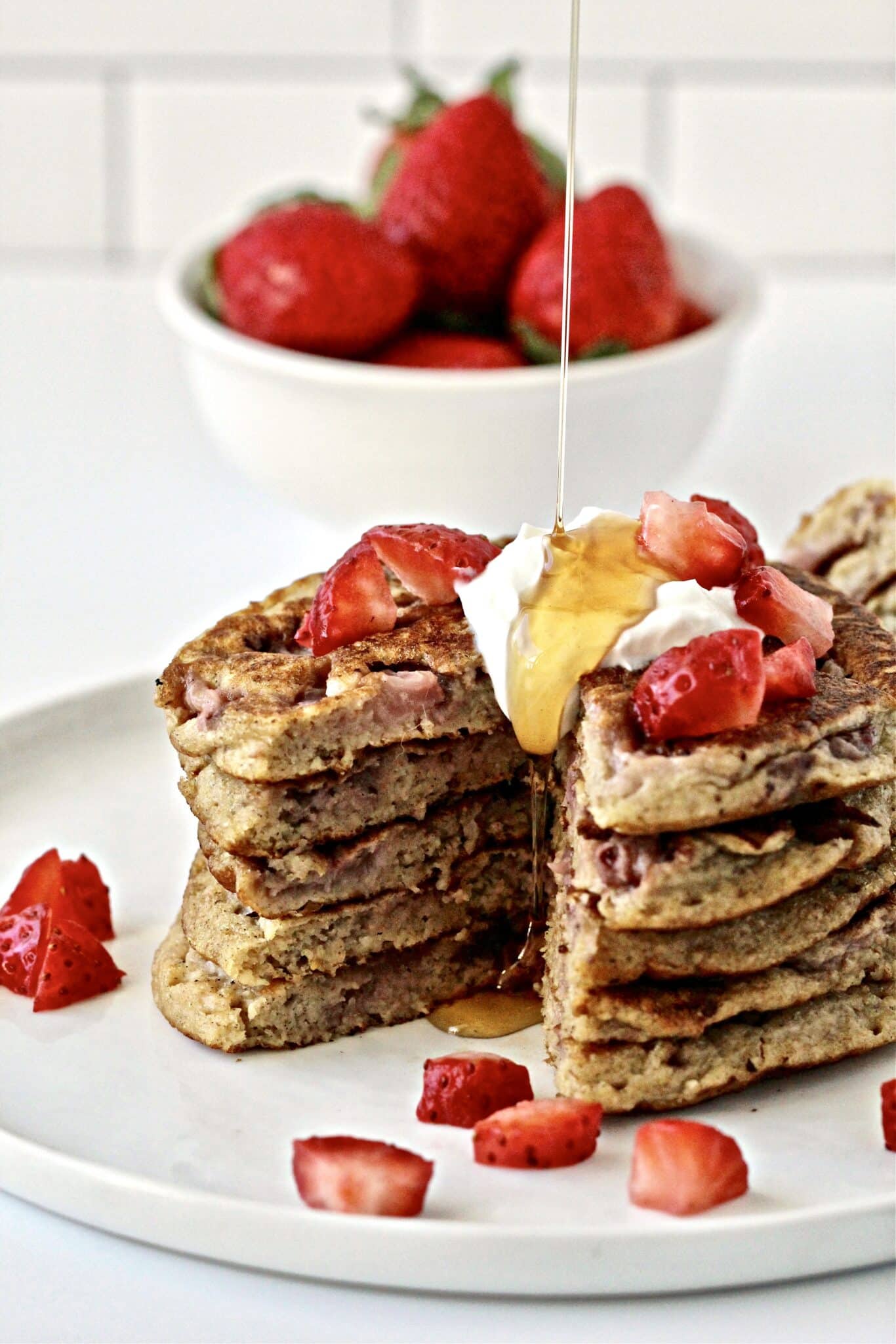 Strawberry Oatmeal Blender Pancakes