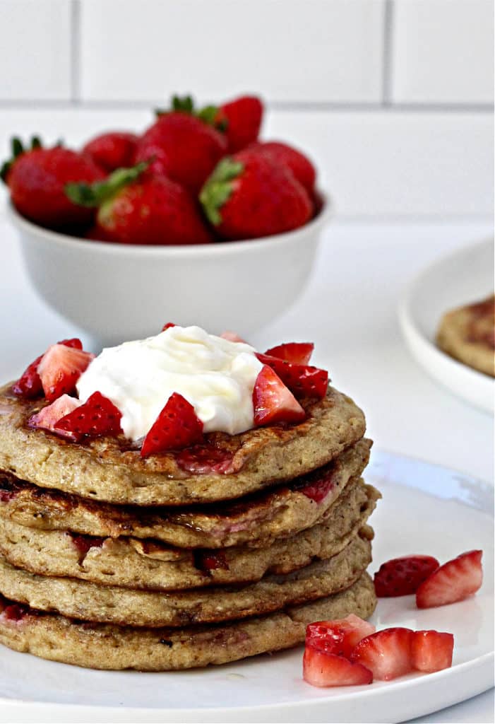 Strawberry Oatmeal Blender Pancakes