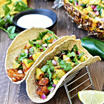 Tropical Fish Tacos with Grilled Pineapple Salsa