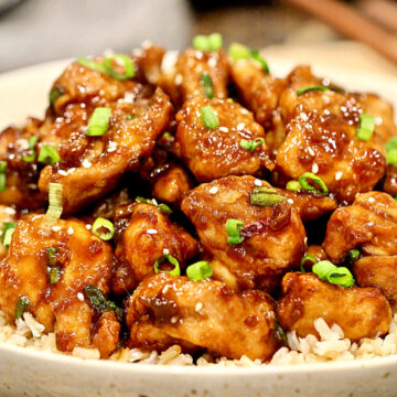 Air Fryer General Tso's Chicken on a plate.