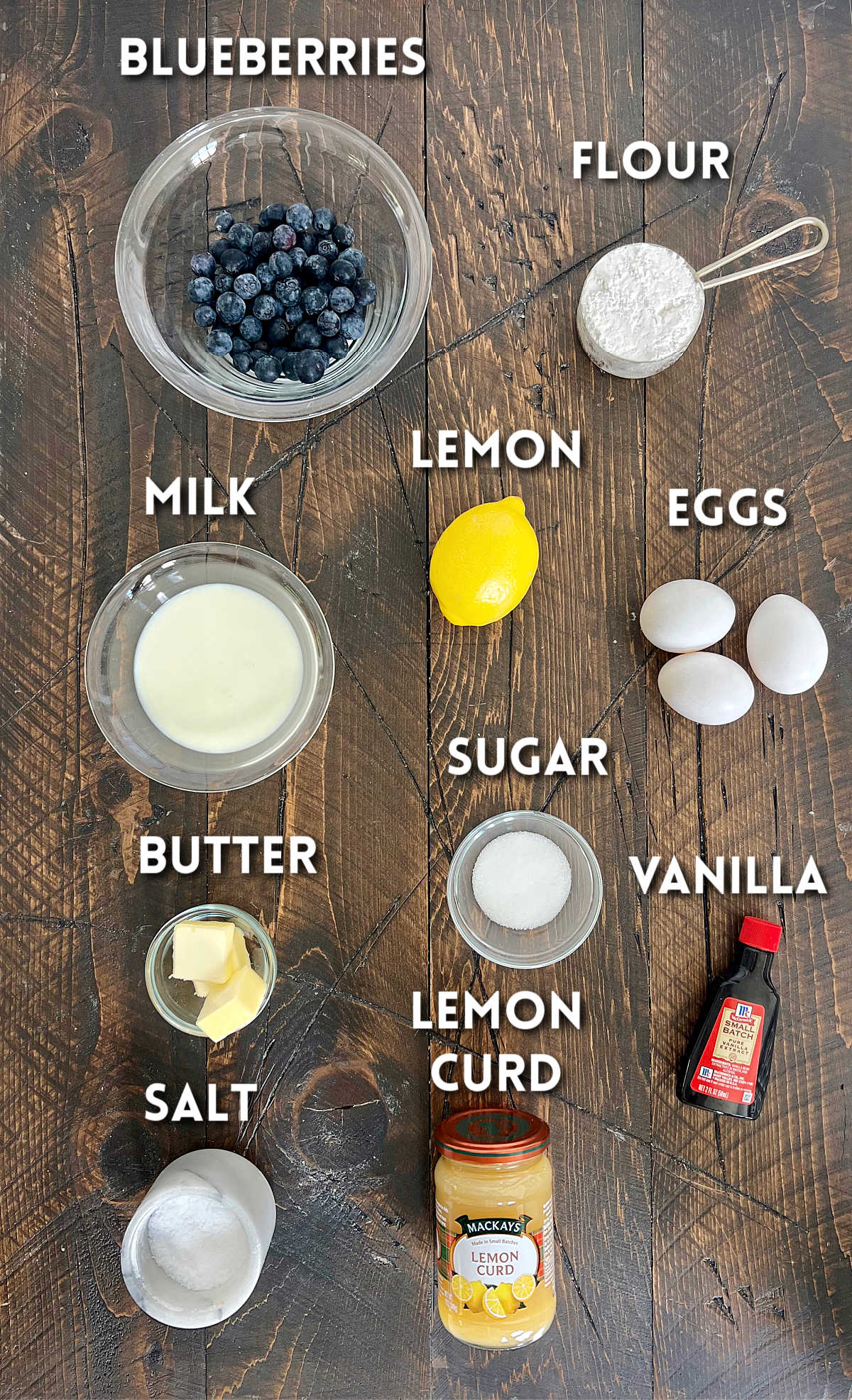Ingredients for making a Blueberry Lemon Dutch Baby.