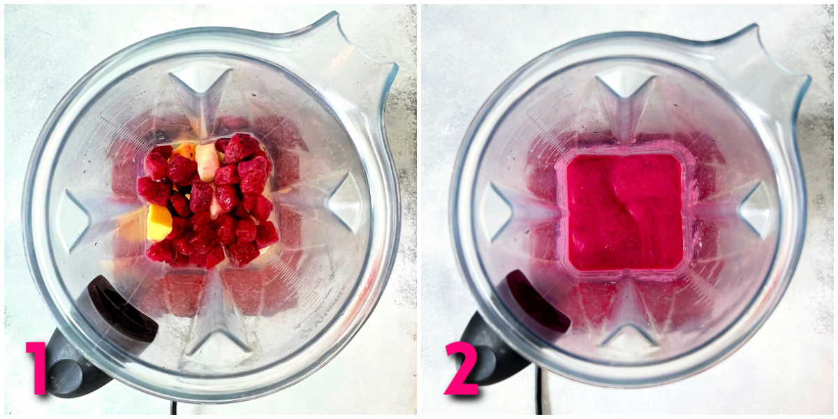 Steps for making a dragon fruit smoothie.