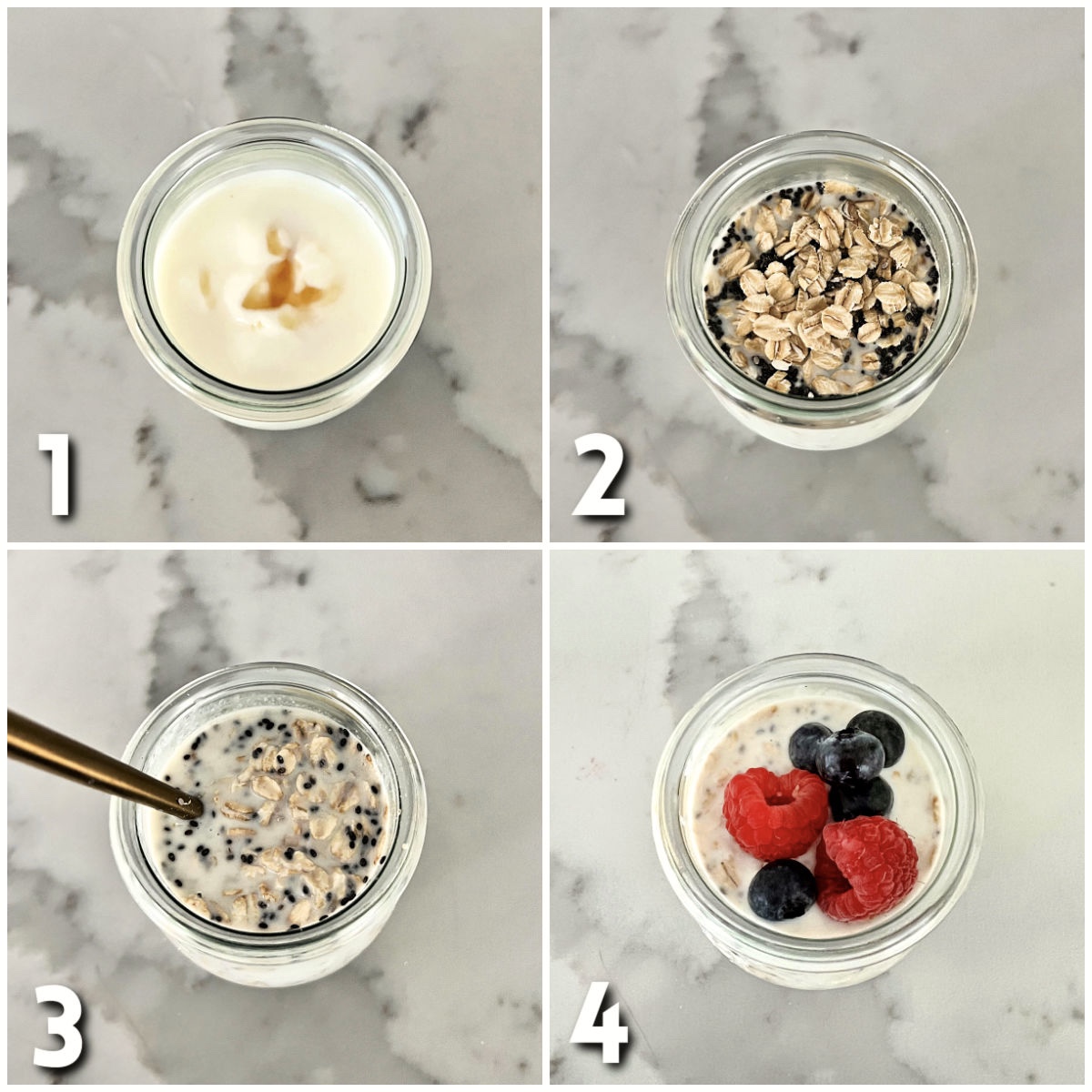 Steps for making healthy overnight oats.