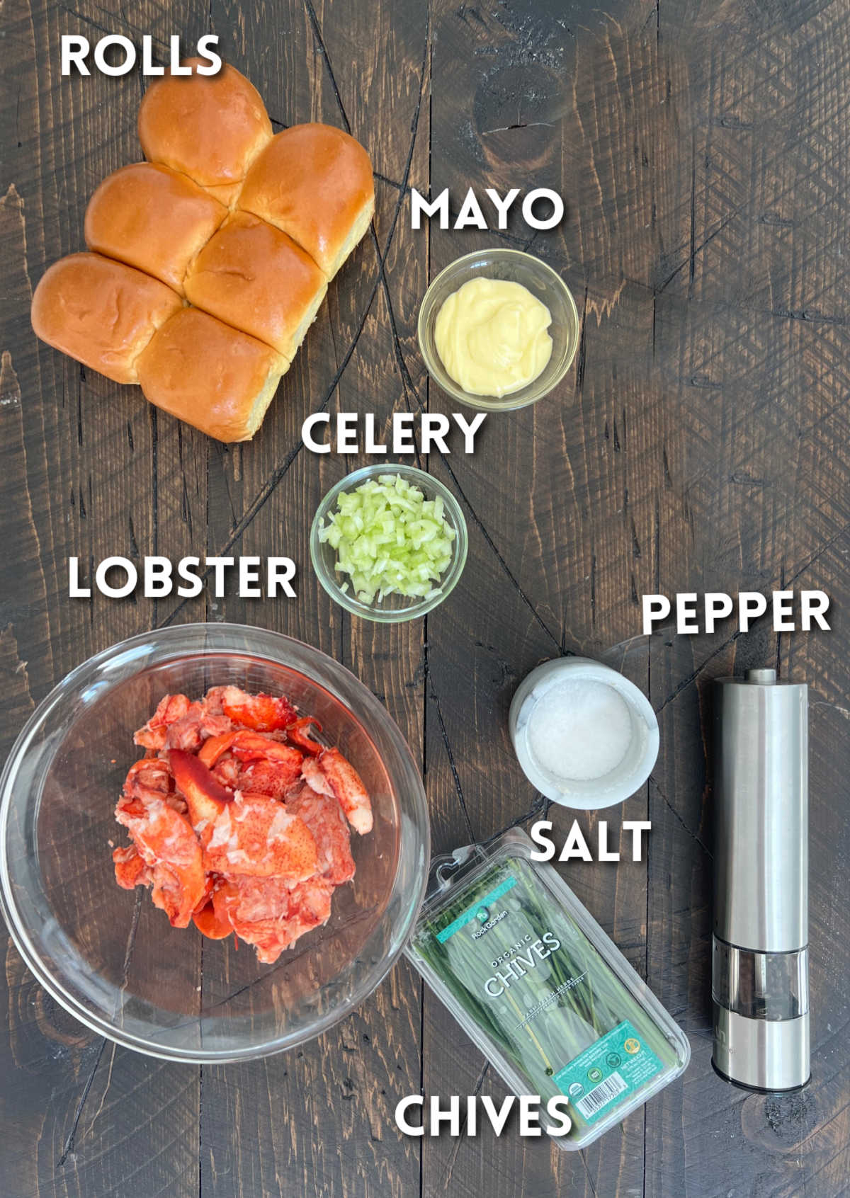 Ingredients for making lobster rolls.
