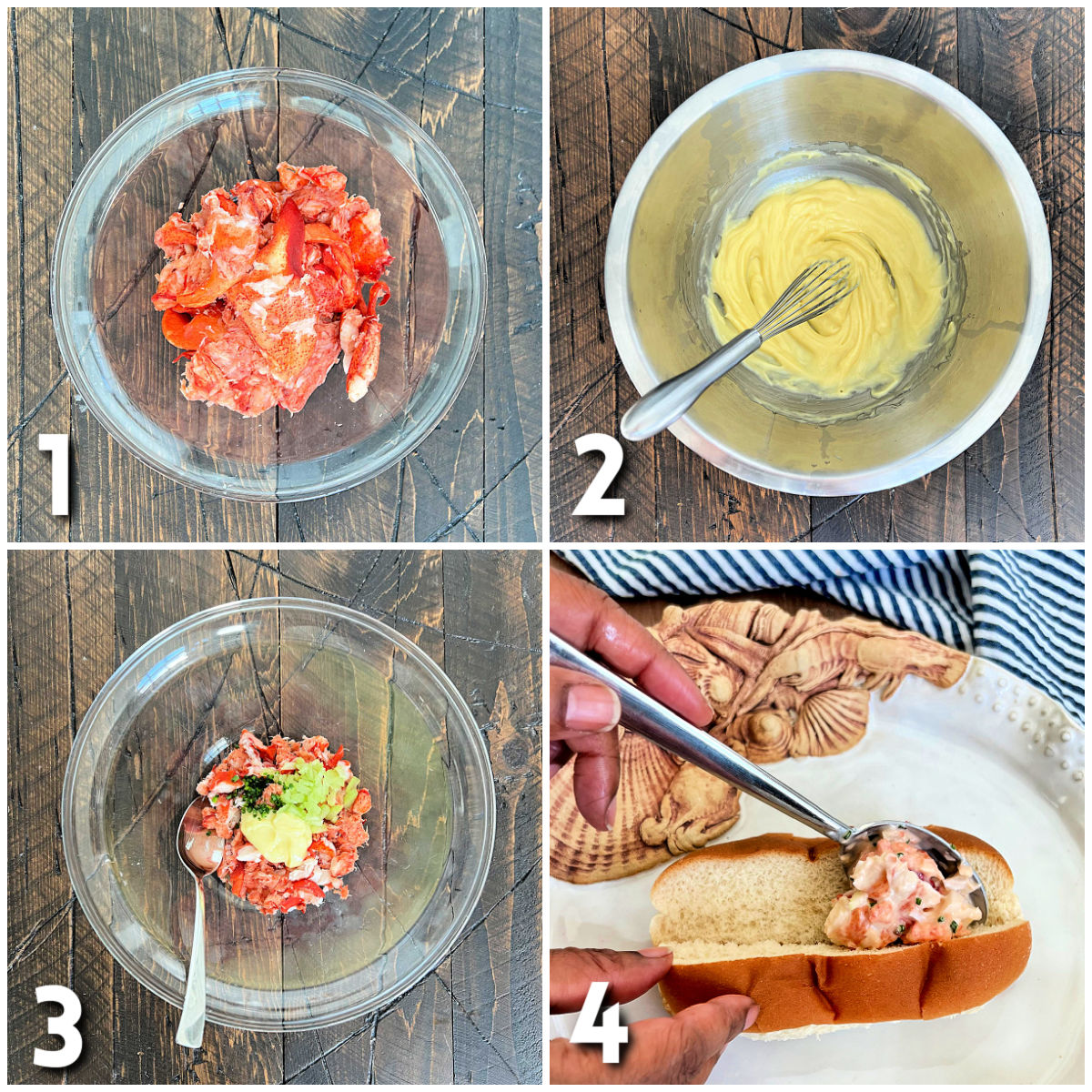 Steps for making lobster rolls.