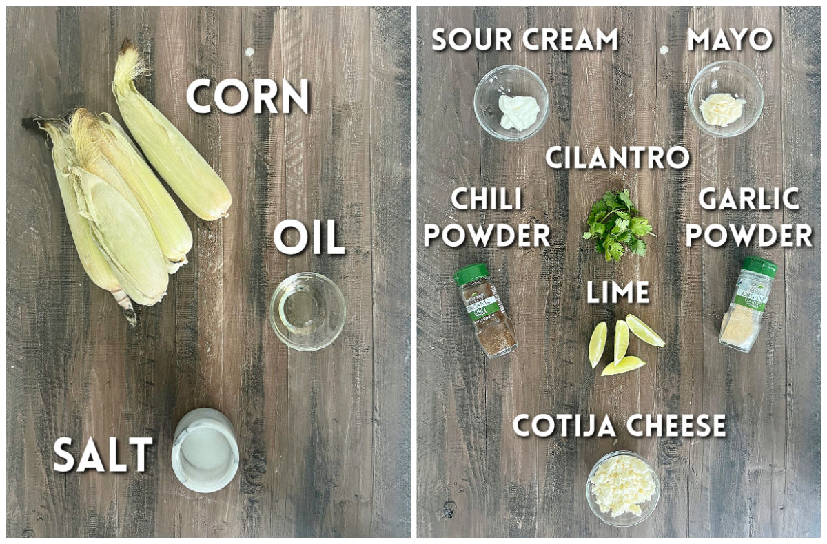 Ingredients for Mexican air fryer corn on the cob