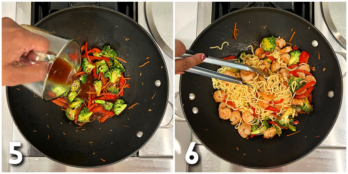 Steps 5and 6 for making Shrimp Stir Fry with Noodles.