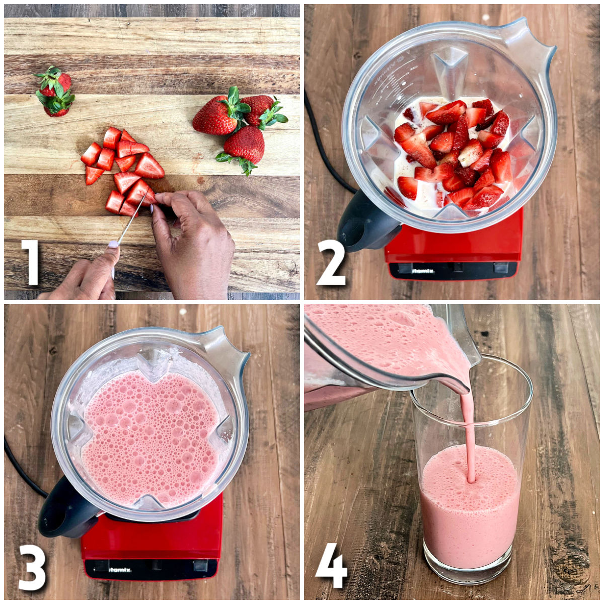 Steps for making strawberry lassi.