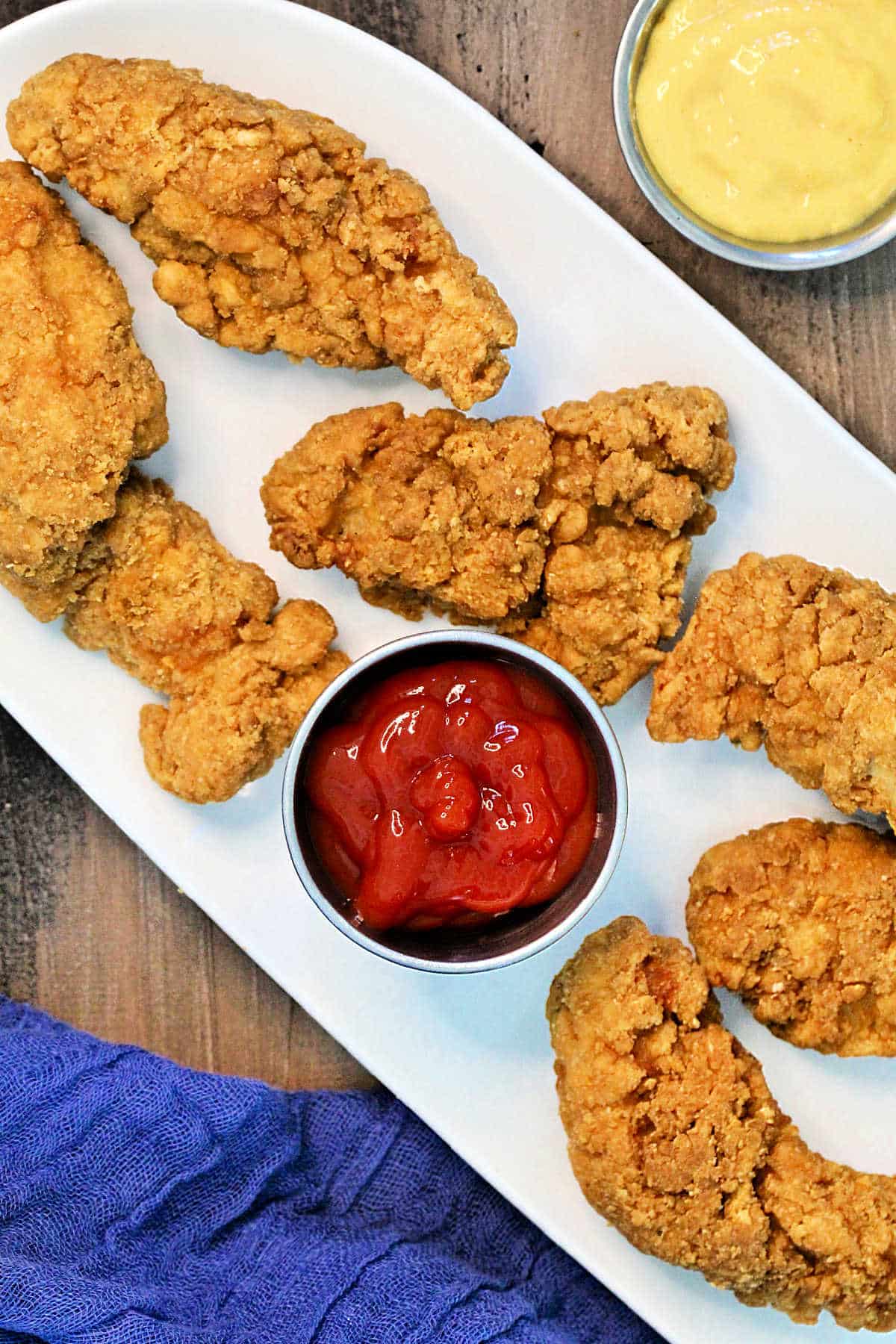 chicken tenders on a plate overhead