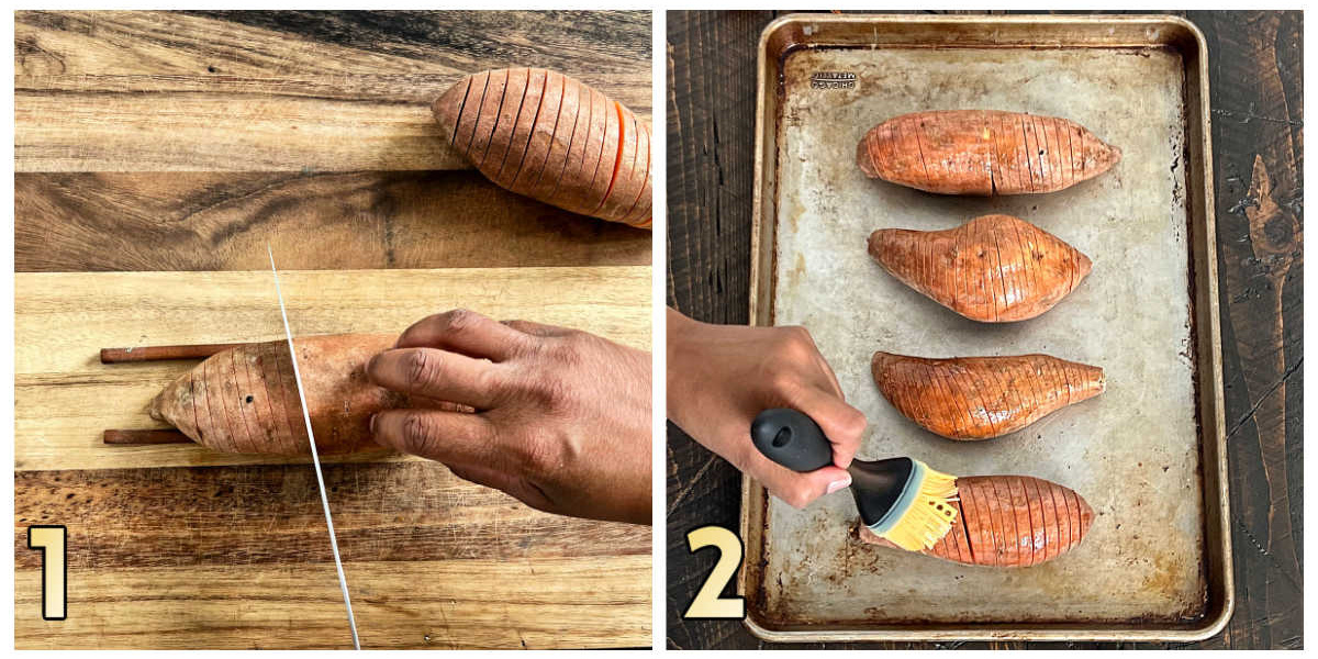 Steps for making Hasselback sweet potatoes