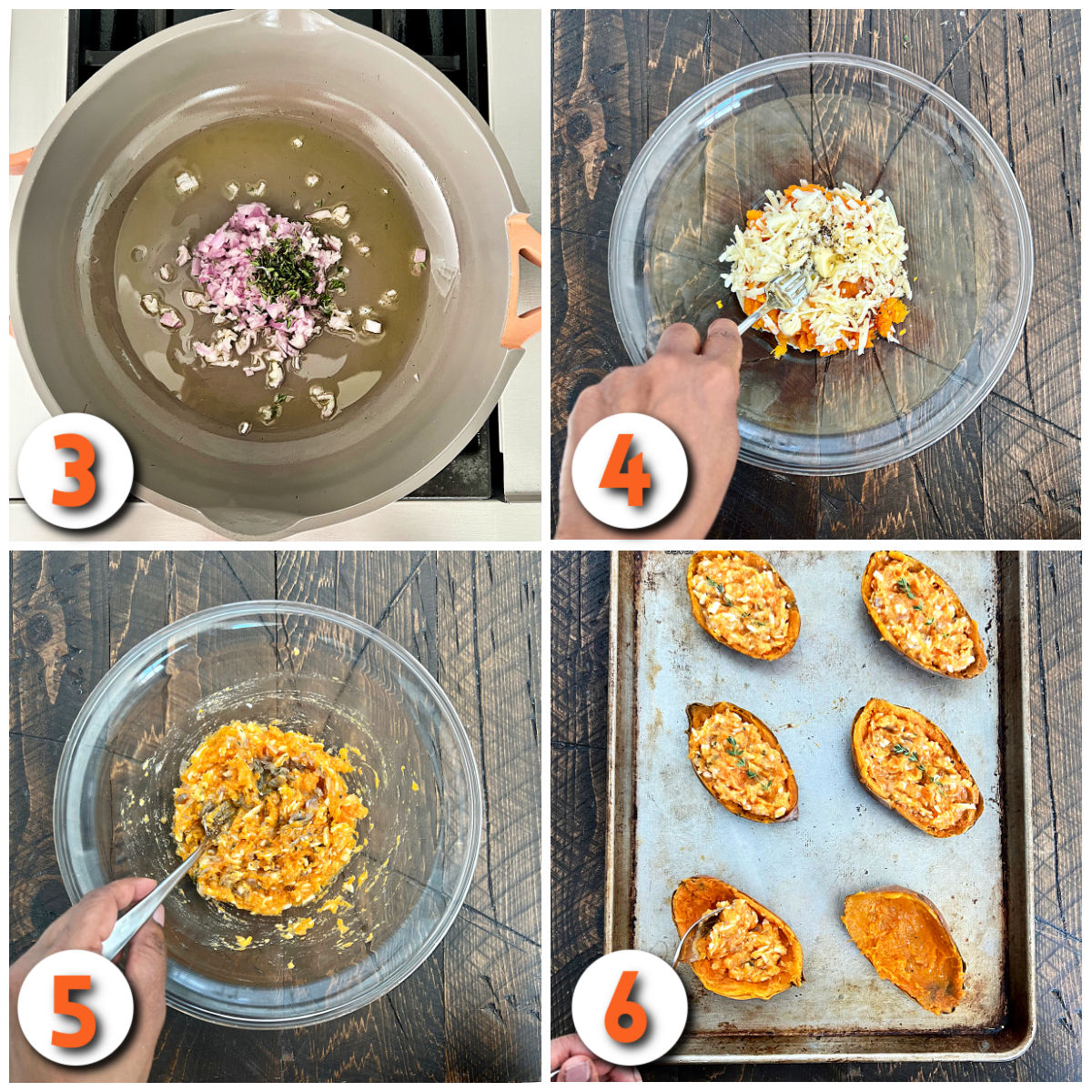 Steps 3 and 4 for Twice-baked sweet potatoes.