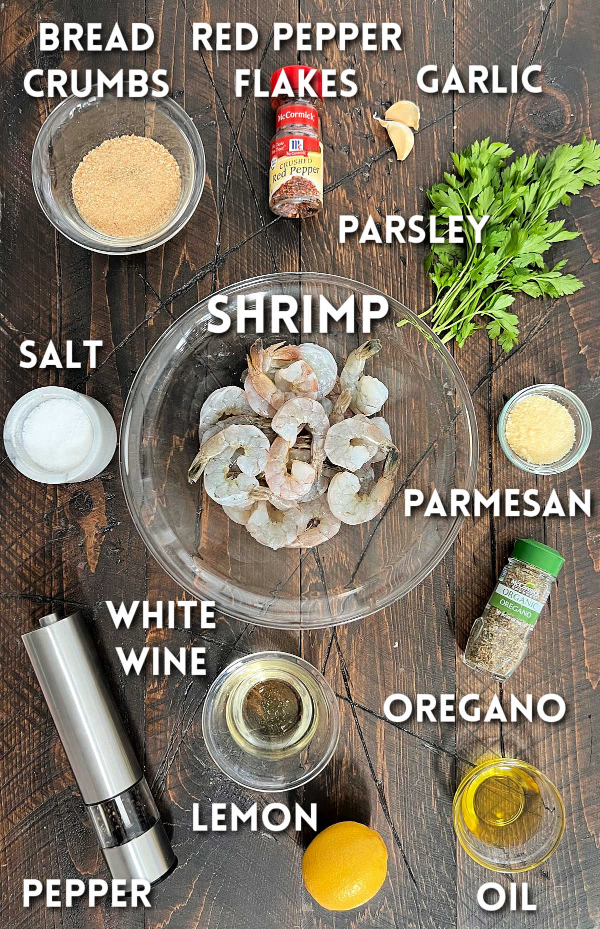 Ingredients for making shrimp oreganata