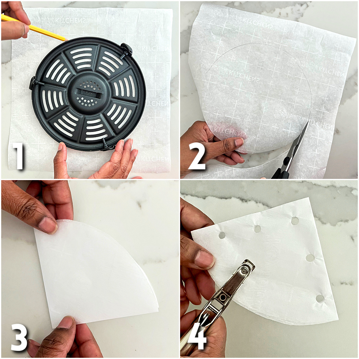 Steps for making a parchment paper liner for an air fryer