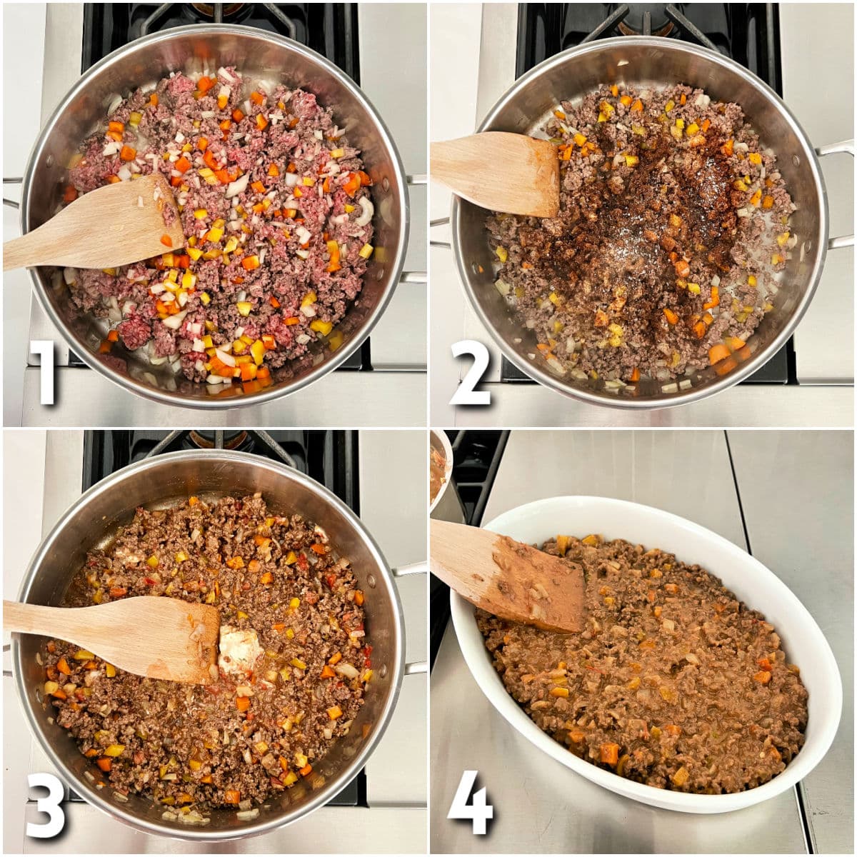 Steps for making easy keto taco casserole.