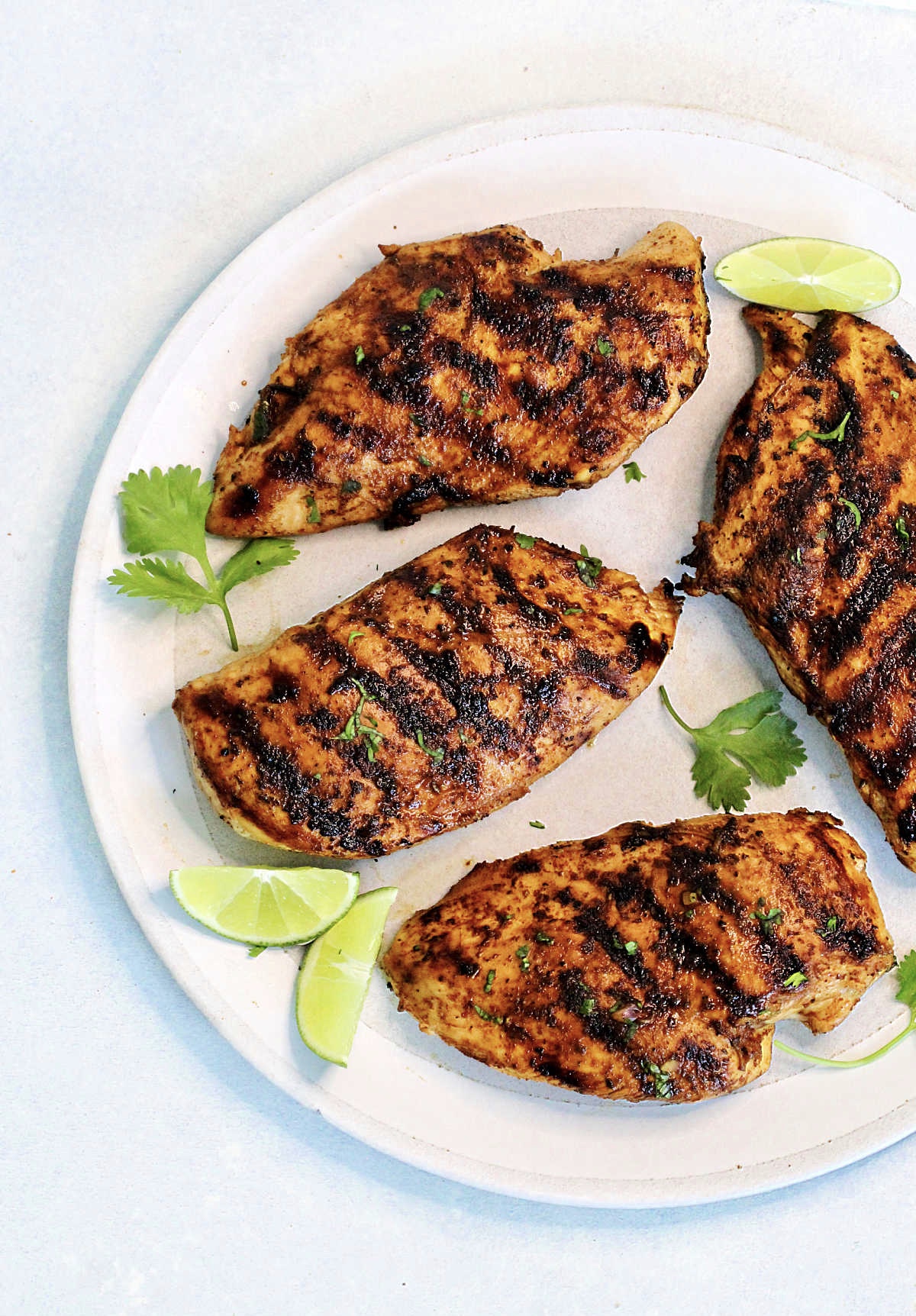 Overhead picture of grilled chicken with Mexican chicken marinade.