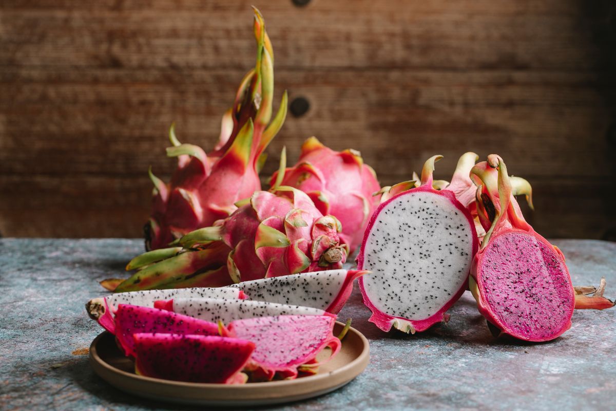 Pink and white dragon fruit. 