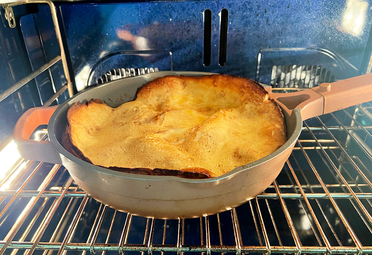 Apple Dutch Baby in the oven