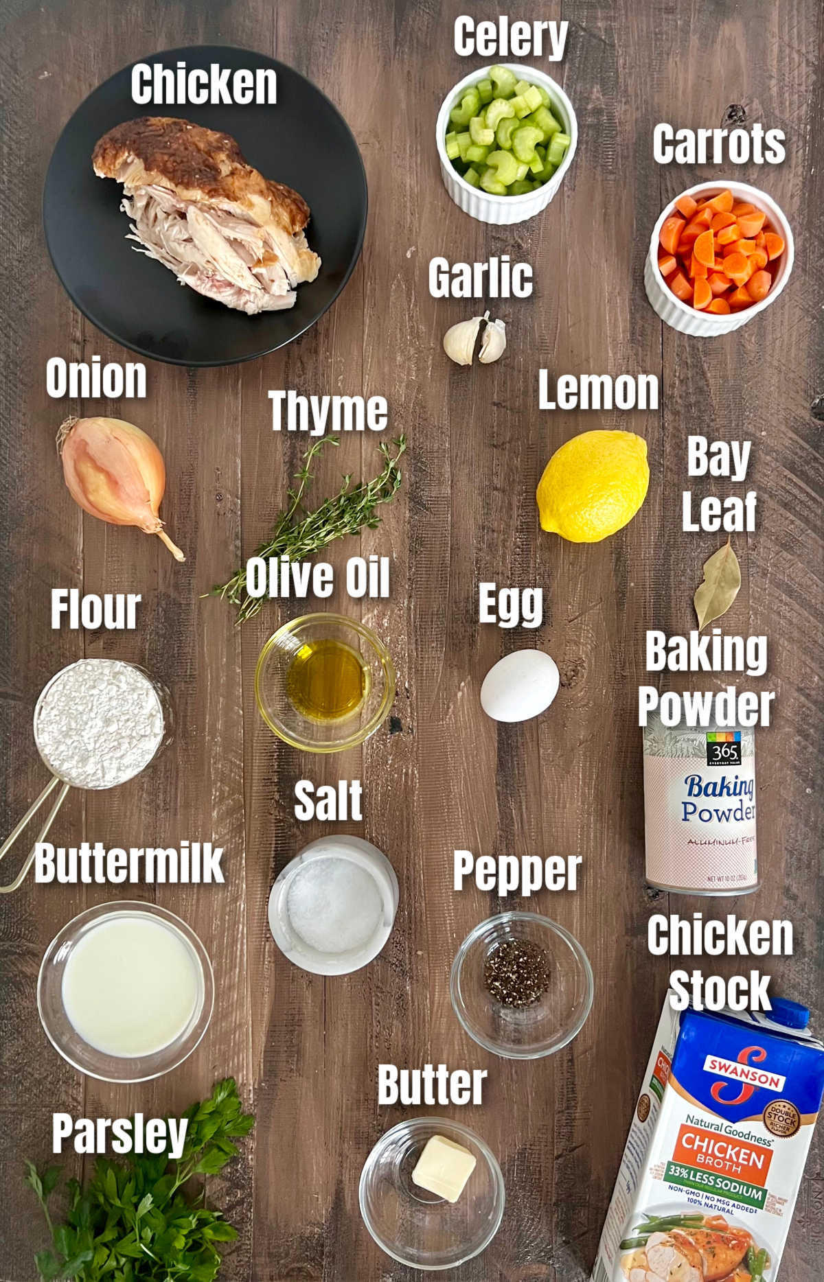 Ingredients for making Chicken and Dumplings