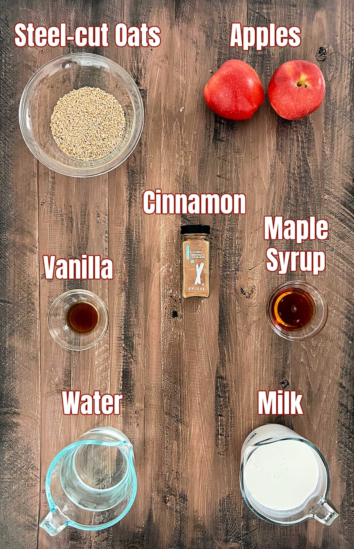 Ingredients for making Easy Crockpot Apple Cinnamon Oatmeal.