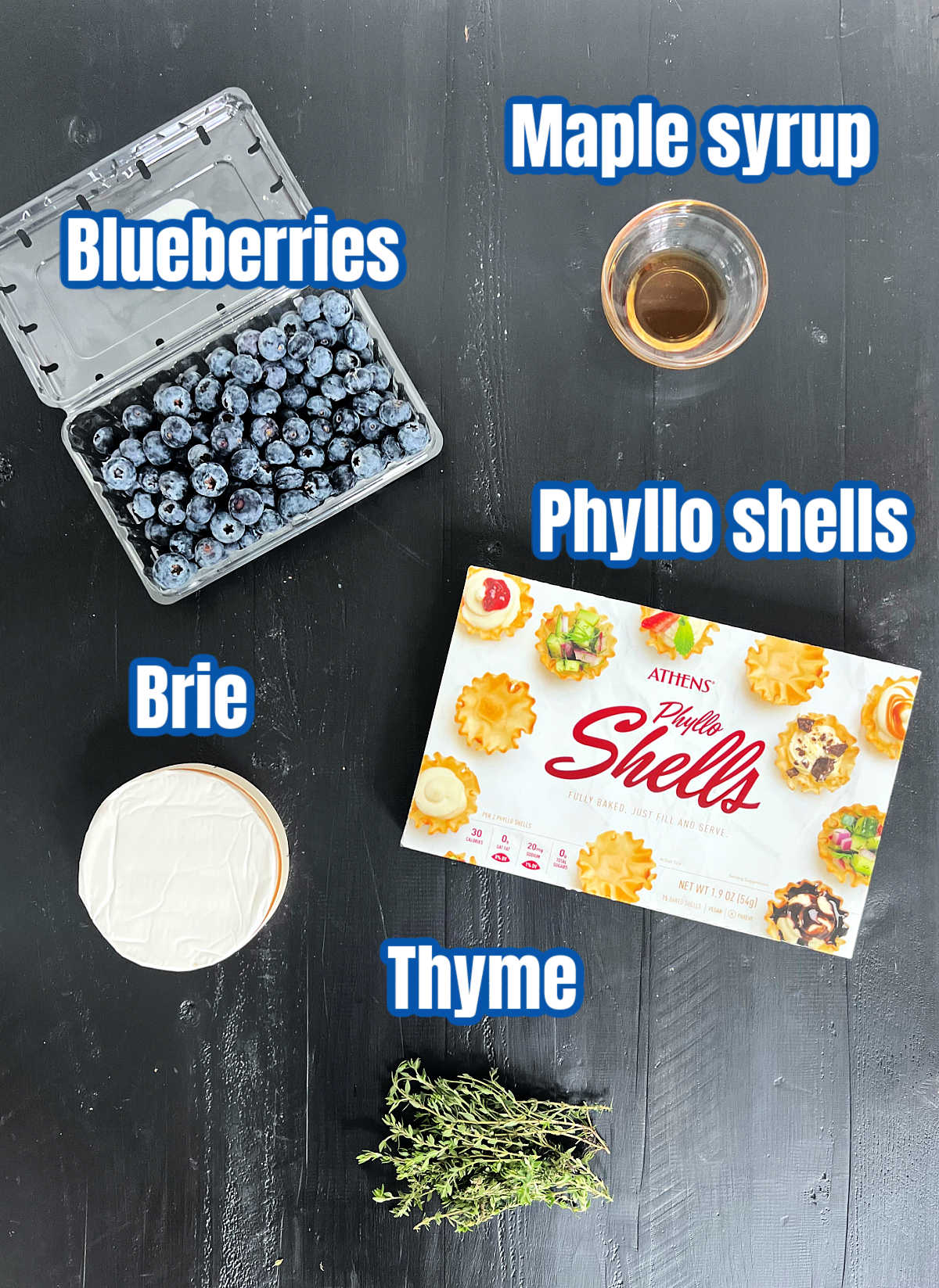 Ingredients for making blueberry brie bites.