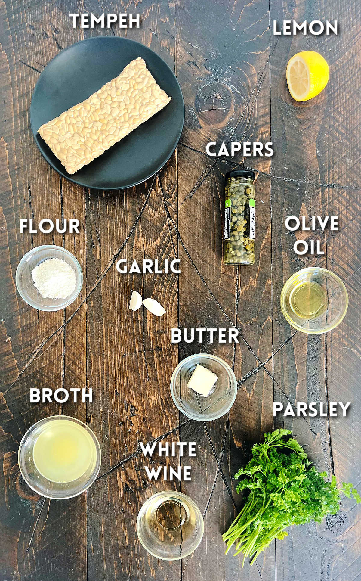 Ingredients for making vegan (tempeh) piccata